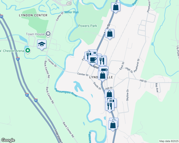 map of restaurants, bars, coffee shops, grocery stores, and more near 60 Depot Street in Lyndon
