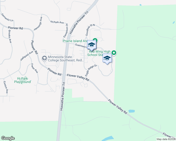 map of restaurants, bars, coffee shops, grocery stores, and more near Eagle Ridge Drive in Red Wing