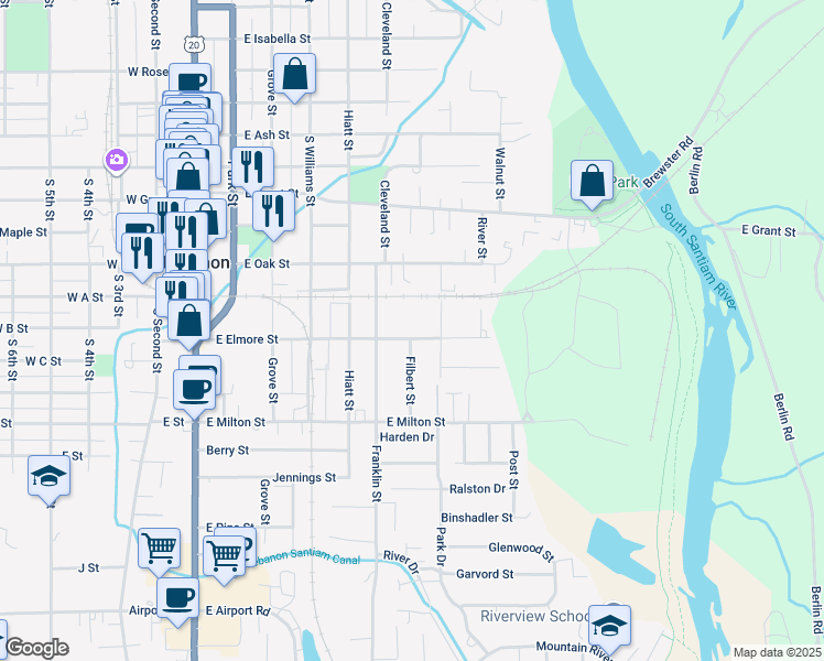 map of restaurants, bars, coffee shops, grocery stores, and more near 1124 Eddie Street in Lebanon
