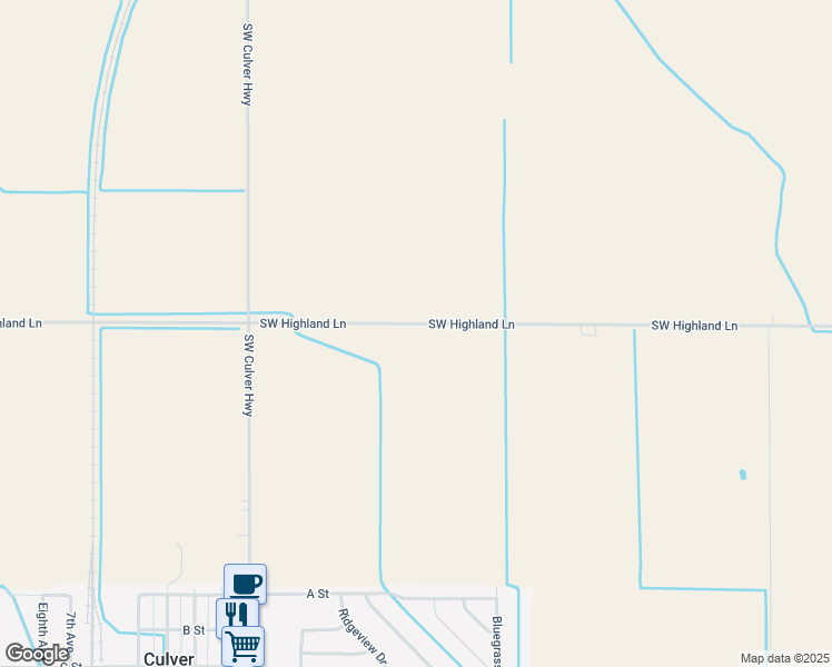 map of restaurants, bars, coffee shops, grocery stores, and more near 3667 Southwest Highland Lane in Culver
