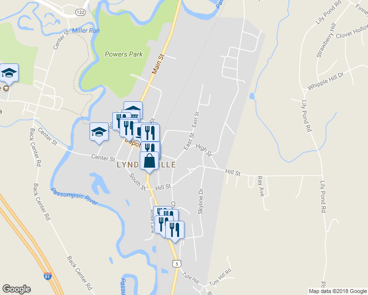 map of restaurants, bars, coffee shops, grocery stores, and more near 7 East Street in Lyndon