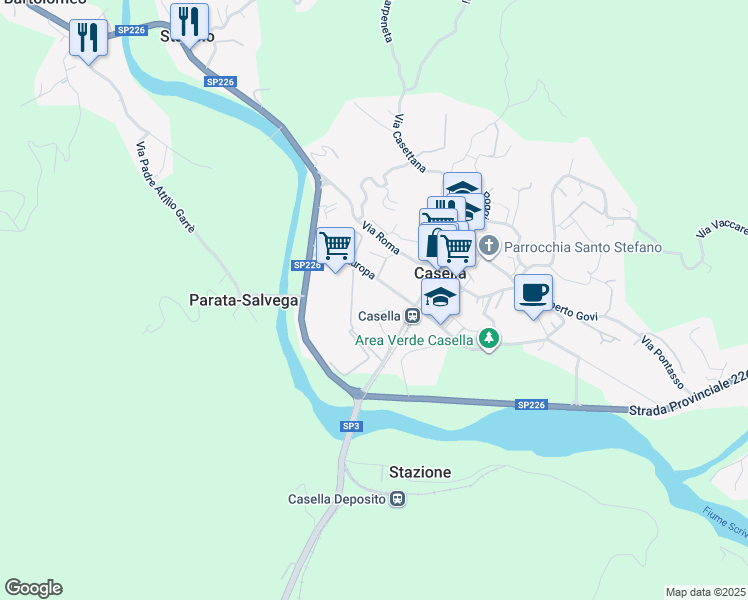 map of restaurants, bars, coffee shops, grocery stores, and more near 20 Viale Europa in Casella