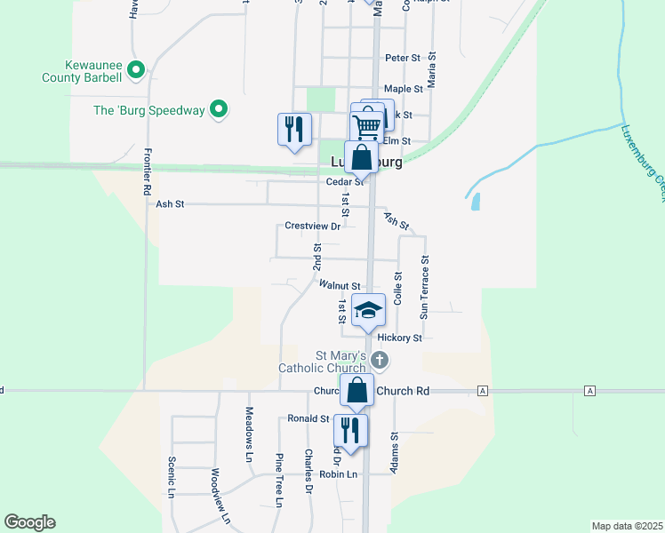 map of restaurants, bars, coffee shops, grocery stores, and more near 407 Pine Street in Luxemburg