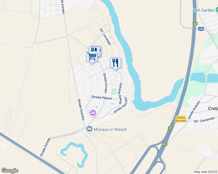 map of restaurants, bars, coffee shops, grocery stores, and more near 6 Strada Europa in Ștefăneștii de Jos
