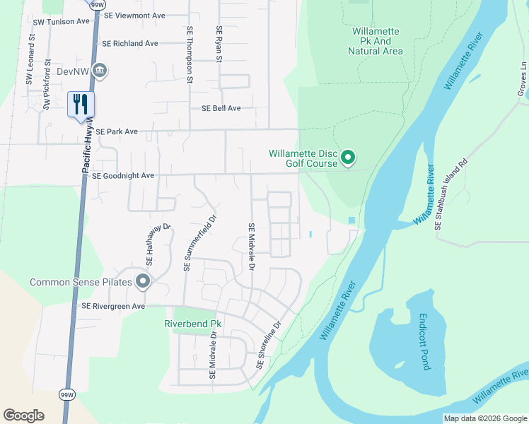 map of restaurants, bars, coffee shops, grocery stores, and more near 3059 Southeast Midvale Drive in Corvallis