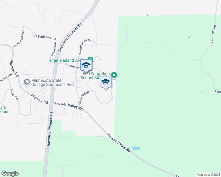 map of restaurants, bars, coffee shops, grocery stores, and more near 2451 Eagle Ridge Drive in Red Wing