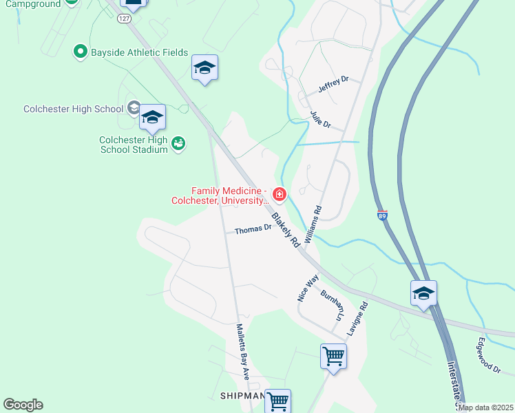 map of restaurants, bars, coffee shops, grocery stores, and more near 830 Blakely Road in Colchester
