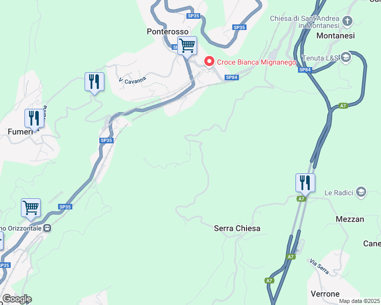 map of restaurants, bars, coffee shops, grocery stores, and more near 38 Via Borasina in Città Metropolitana di Genova