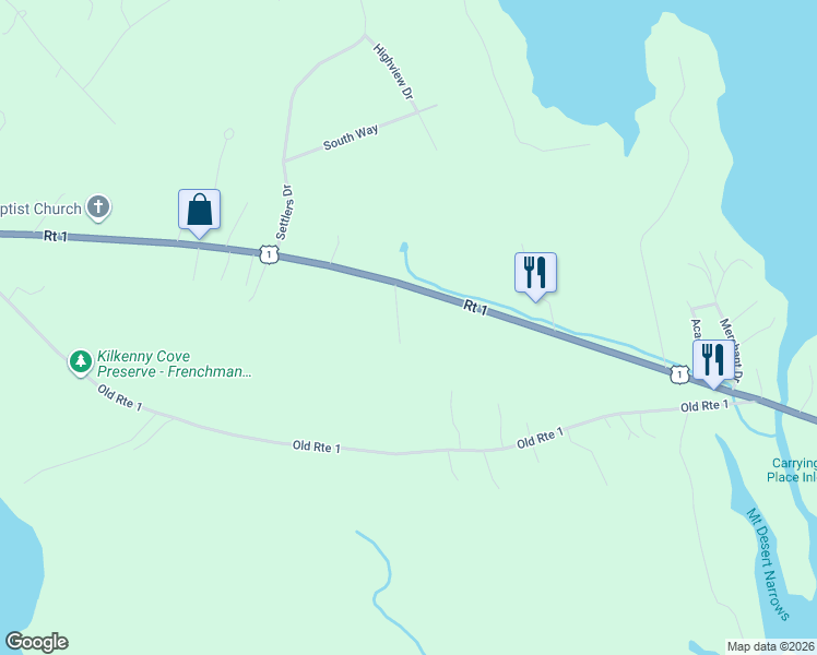 map of restaurants, bars, coffee shops, grocery stores, and more near 1122 U.S. 1 in Hancock