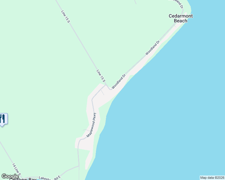 map of restaurants, bars, coffee shops, grocery stores, and more near 1189 Woodland Drive in Orillia