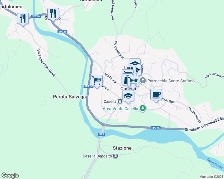 map of restaurants, bars, coffee shops, grocery stores, and more near 20 Viale Europa in Casella