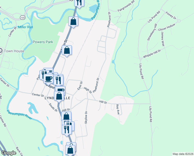 map of restaurants, bars, coffee shops, grocery stores, and more near 165 Pinehurst Street in Lyndon