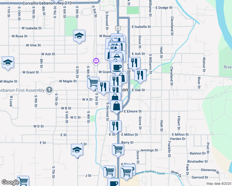 map of restaurants, bars, coffee shops, grocery stores, and more near in Lebanon