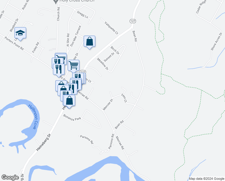 map of restaurants, bars, coffee shops, grocery stores, and more near 166 Mercier Drive in Colchester