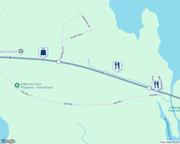 map of restaurants, bars, coffee shops, grocery stores, and more near 1122 U.S. 1 in Hancock