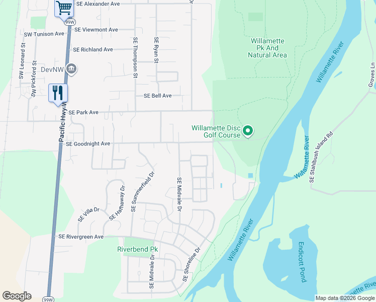 map of restaurants, bars, coffee shops, grocery stores, and more near 1130 Southeast Goodnight Avenue in Corvallis