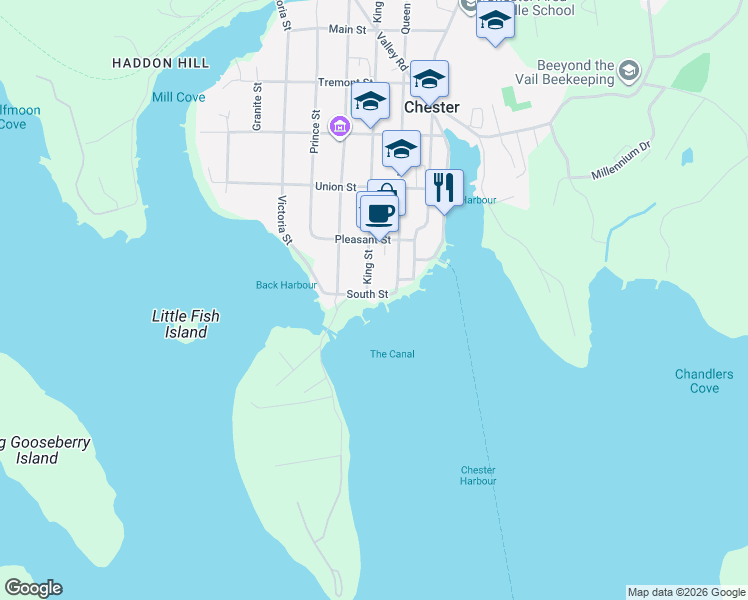 map of restaurants, bars, coffee shops, grocery stores, and more near 21 South Street in Chester