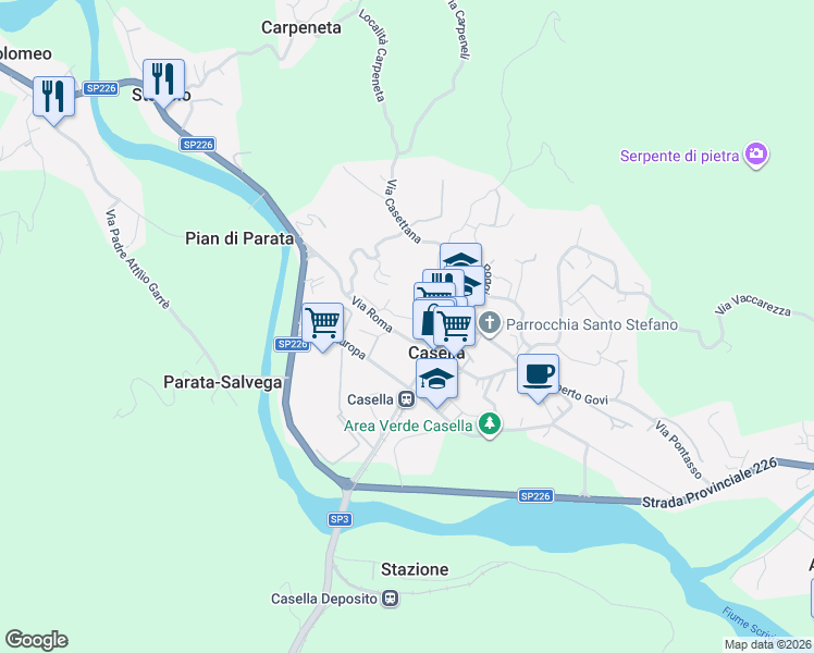 map of restaurants, bars, coffee shops, grocery stores, and more near 34 Via Roma in Casella