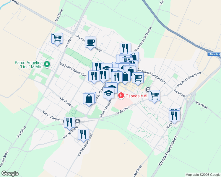 map of restaurants, bars, coffee shops, grocery stores, and more near 2 Via Ettore Zanardi in Budrio
