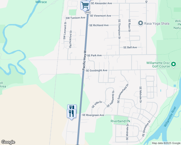 map of restaurants, bars, coffee shops, grocery stores, and more near 150 Southeast Goodnight Avenue in Corvallis
