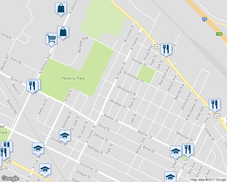 map of restaurants, bars, coffee shops, grocery stores, and more near 904 North Platten Street in Green Bay