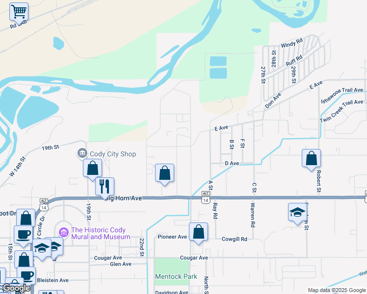 map of restaurants, bars, coffee shops, grocery stores, and more near 171 Blackburn Street in Cody