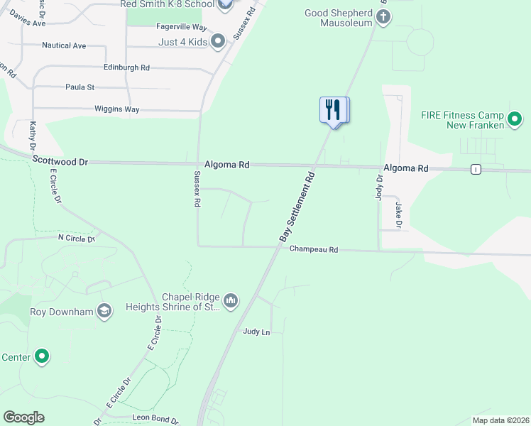 map of restaurants, bars, coffee shops, grocery stores, and more near 4030 South Hackberry Court in Green Bay