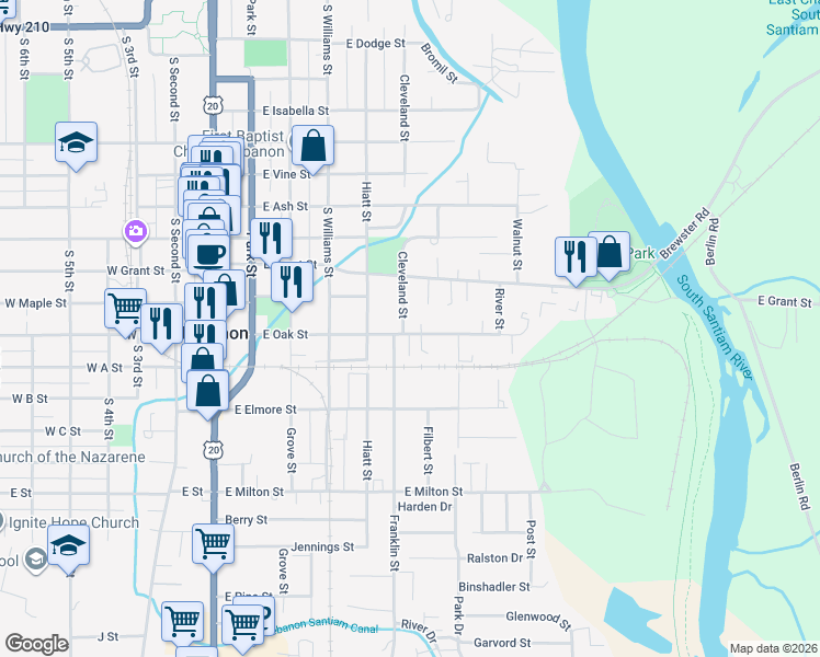 map of restaurants, bars, coffee shops, grocery stores, and more near 995 Cleveland Street in Lebanon