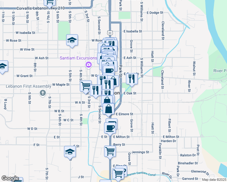 map of restaurants, bars, coffee shops, grocery stores, and more near 995 South Main Street in Lebanon
