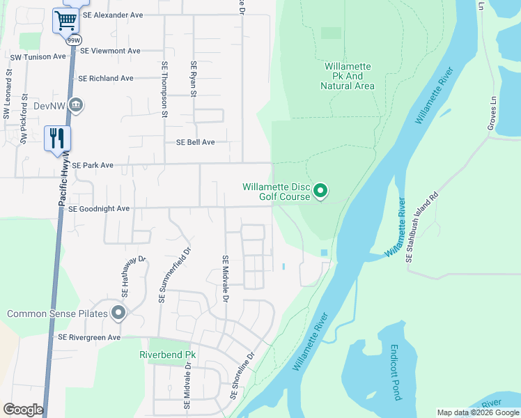 map of restaurants, bars, coffee shops, grocery stores, and more near 1216 Southeast Goodnight Avenue in Corvallis