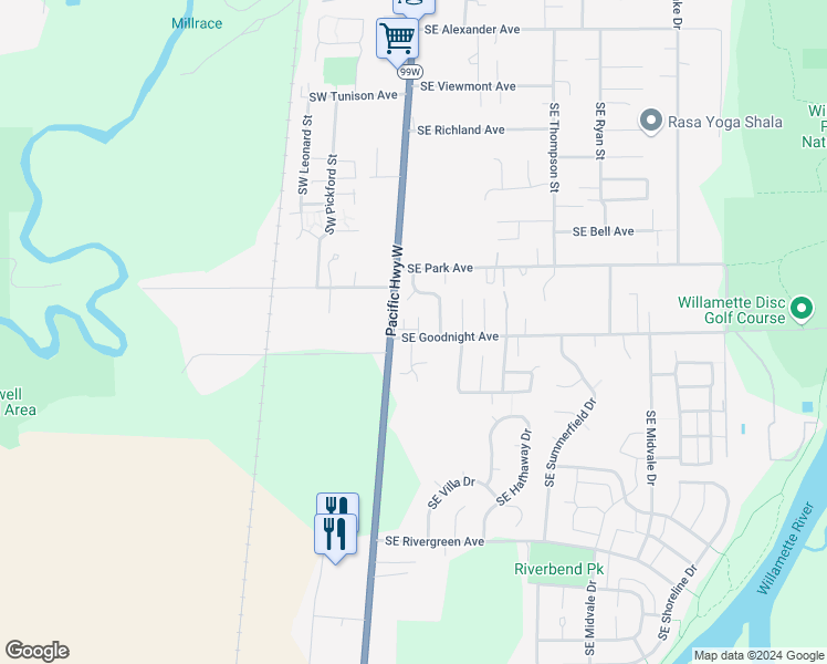 map of restaurants, bars, coffee shops, grocery stores, and more near 115 Southeast Goodnight Avenue in Corvallis