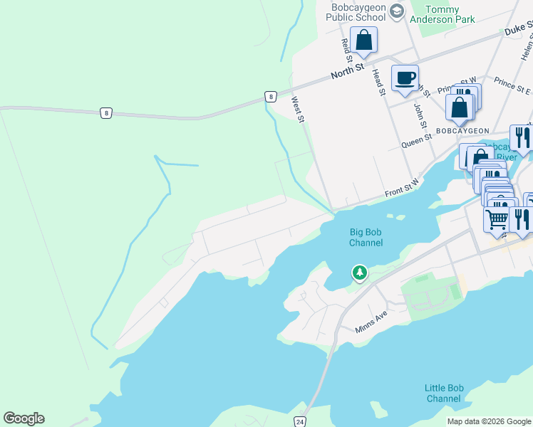 map of restaurants, bars, coffee shops, grocery stores, and more near 55 Hillcroft Way in Kawartha Lakes