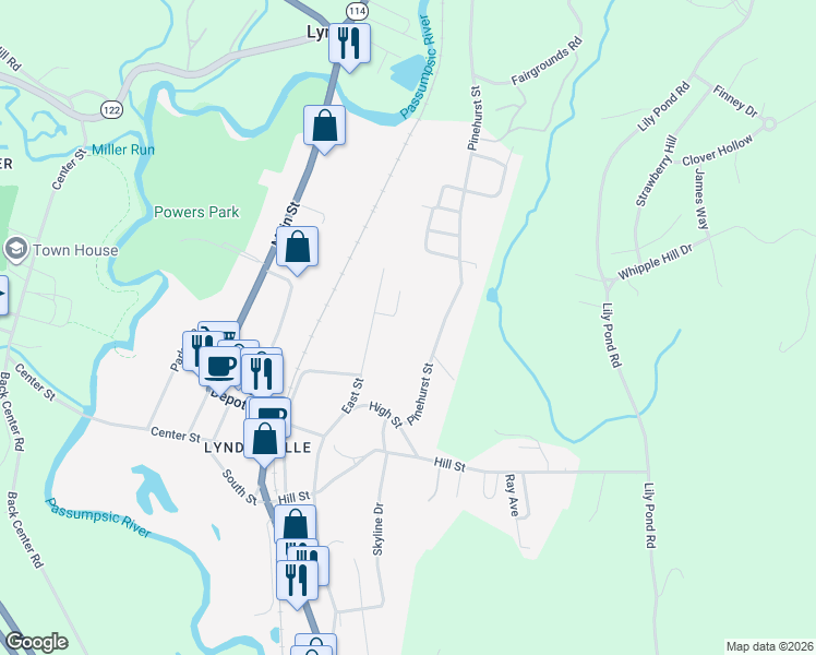 map of restaurants, bars, coffee shops, grocery stores, and more near 165 Pinehurst Street in Lyndon