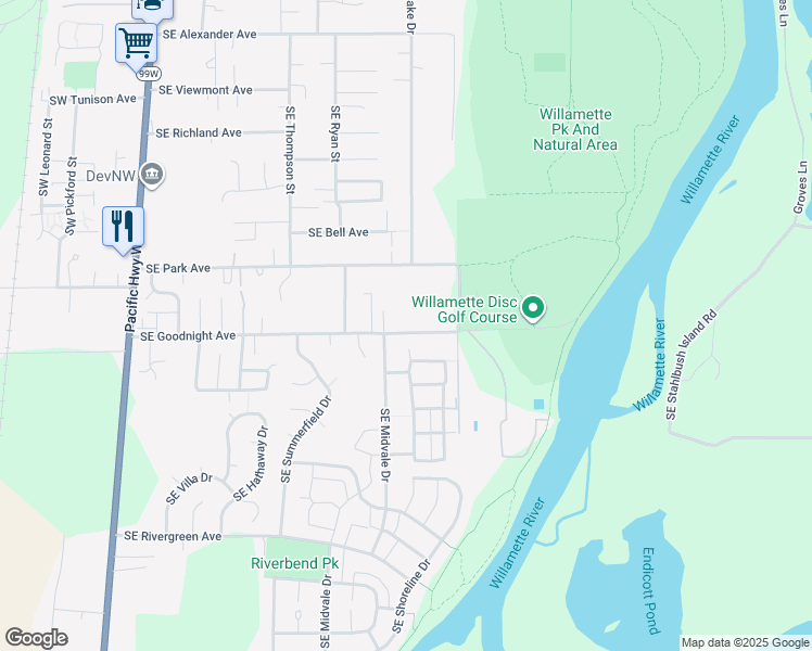 map of restaurants, bars, coffee shops, grocery stores, and more near 1163 Southeast Goodnight Avenue in Corvallis