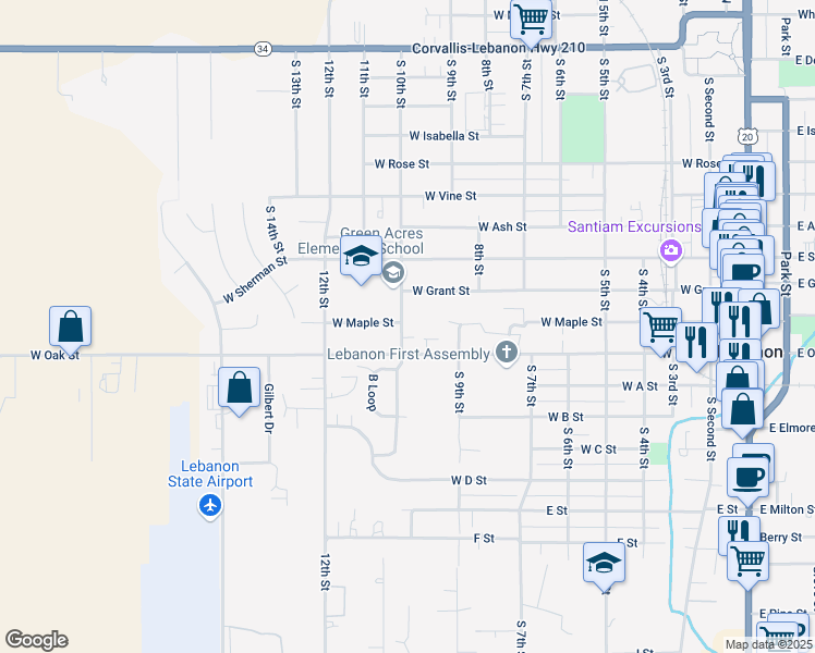map of restaurants, bars, coffee shops, grocery stores, and more near 900 South 10th Street in Lebanon
