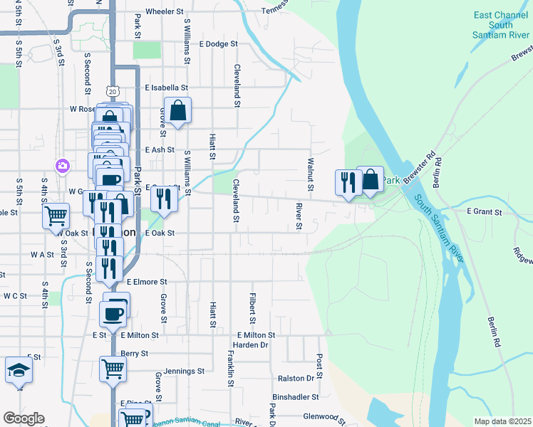 map of restaurants, bars, coffee shops, grocery stores, and more near 610 East Grant Street in Lebanon