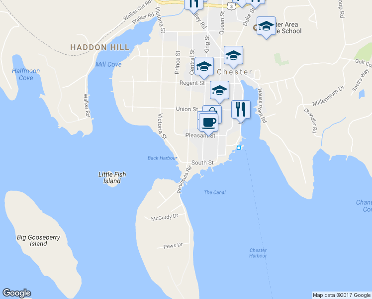 map of restaurants, bars, coffee shops, grocery stores, and more near 43 Central Street in Chester