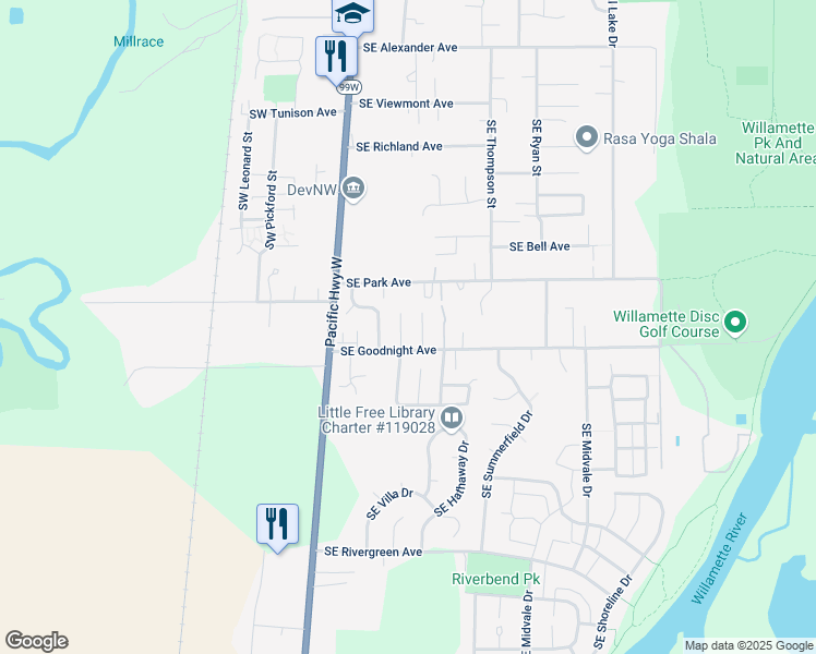 map of restaurants, bars, coffee shops, grocery stores, and more near 2830 Southeast Collins Place in Corvallis