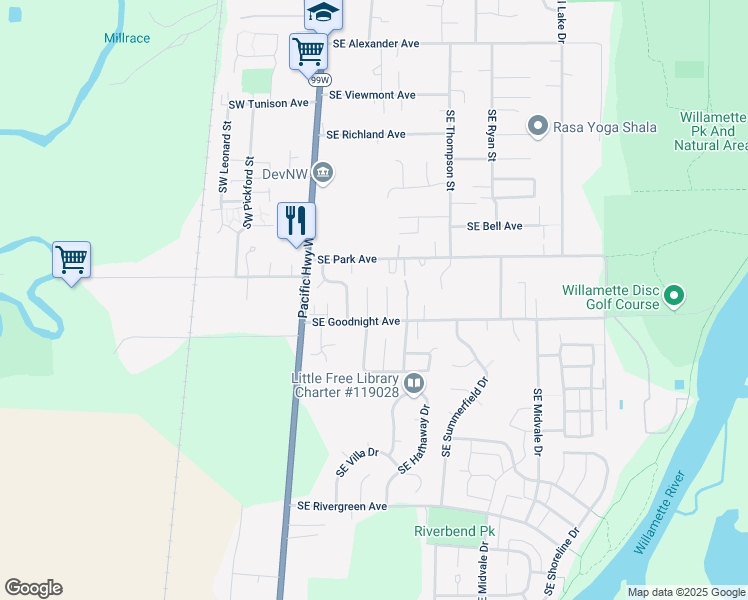 map of restaurants, bars, coffee shops, grocery stores, and more near 2830 Southeast Collins Place in Corvallis