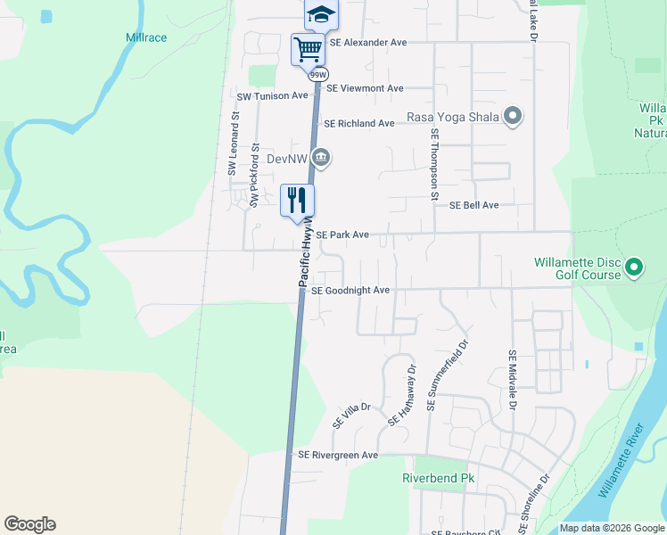 map of restaurants, bars, coffee shops, grocery stores, and more near 235 Southeast Jensen Avenue in Corvallis