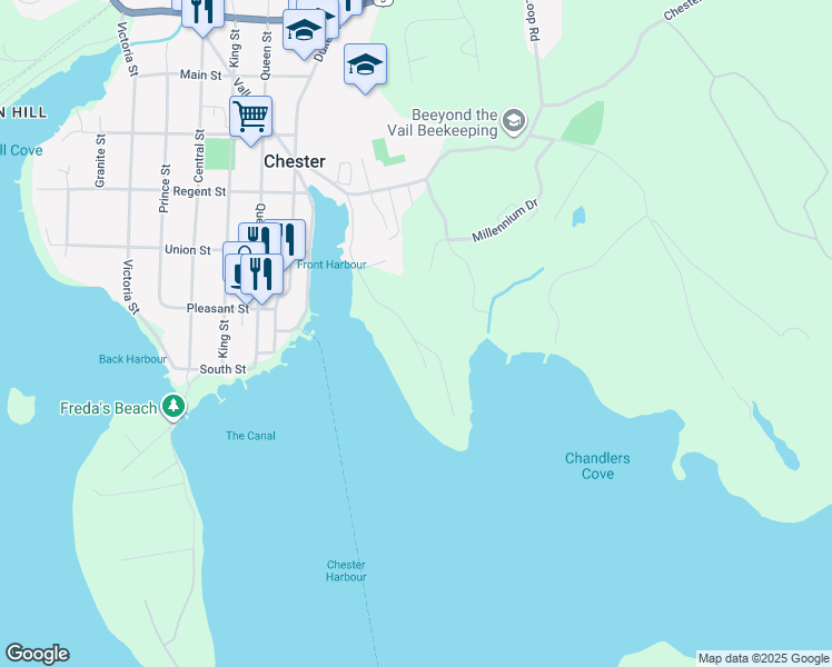 map of restaurants, bars, coffee shops, grocery stores, and more near 97 Nauss Point Road in Chester