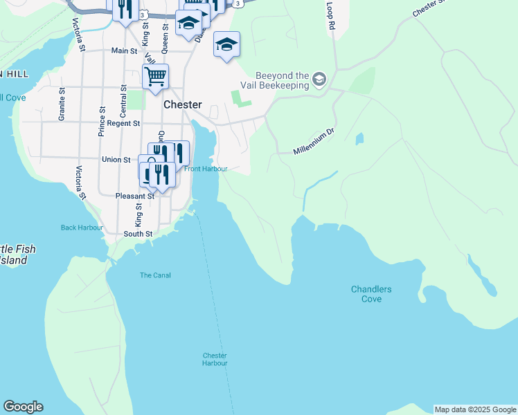 map of restaurants, bars, coffee shops, grocery stores, and more near 97 Nauss Point Road in Chester