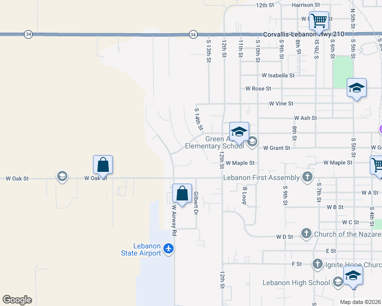 map of restaurants, bars, coffee shops, grocery stores, and more near 1535 Maple Place in Lebanon