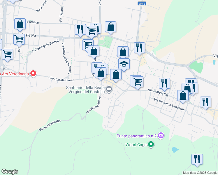 map of restaurants, bars, coffee shops, grocery stores, and more near 6B Via del Santuario in Fiorano Modenese
