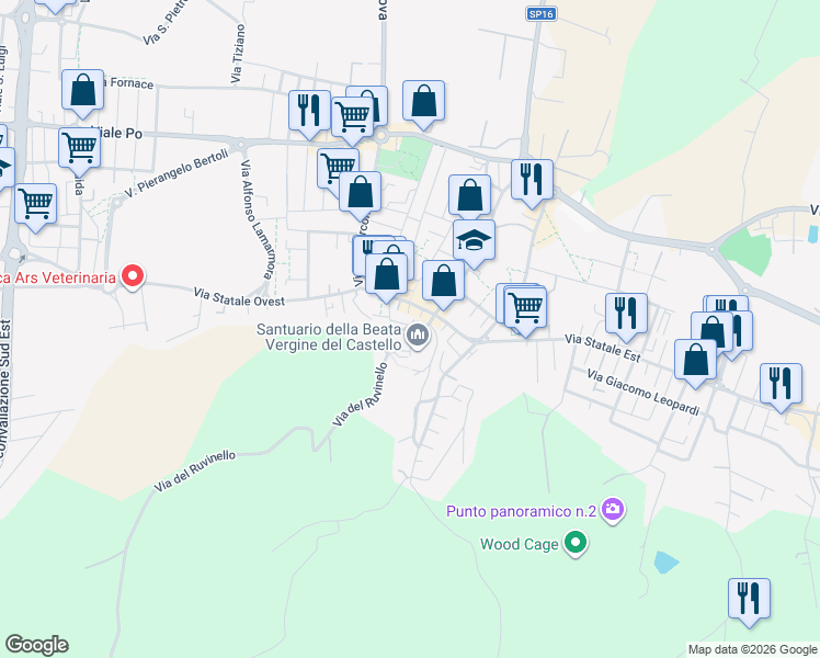 map of restaurants, bars, coffee shops, grocery stores, and more near 6B Via del Santuario in Fiorano Modenese