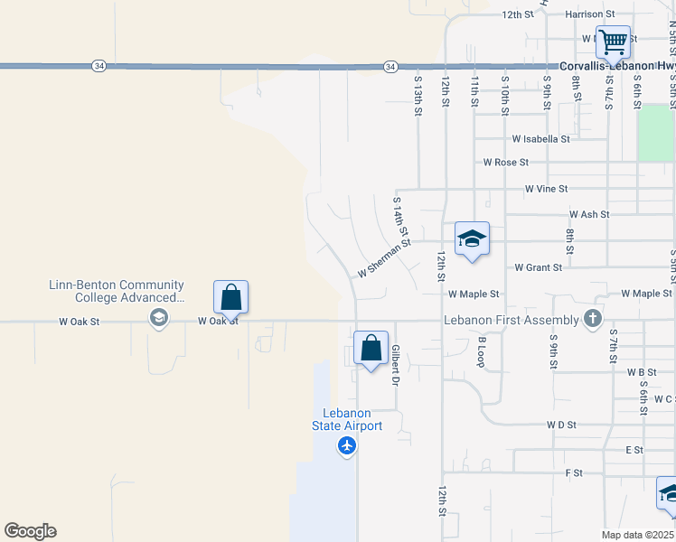 map of restaurants, bars, coffee shops, grocery stores, and more near 795 West Airway Road in Lebanon
