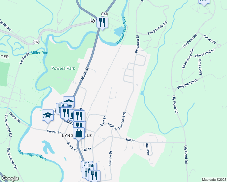 map of restaurants, bars, coffee shops, grocery stores, and more near 242 East Street in Lyndon
