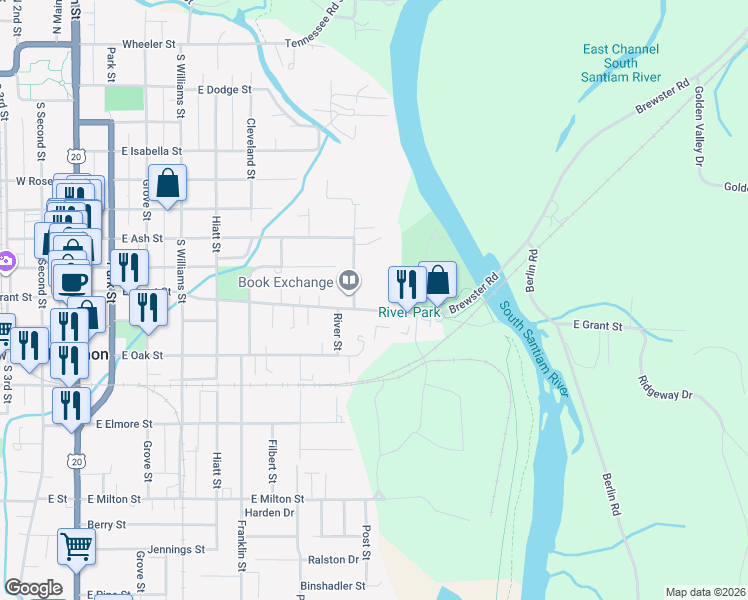 map of restaurants, bars, coffee shops, grocery stores, and more near 1005 East Grant Street in Lebanon