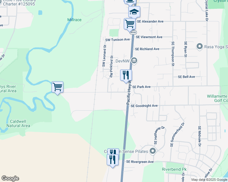 map of restaurants, bars, coffee shops, grocery stores, and more near 2788 Southwest Wake Robin Place in Corvallis