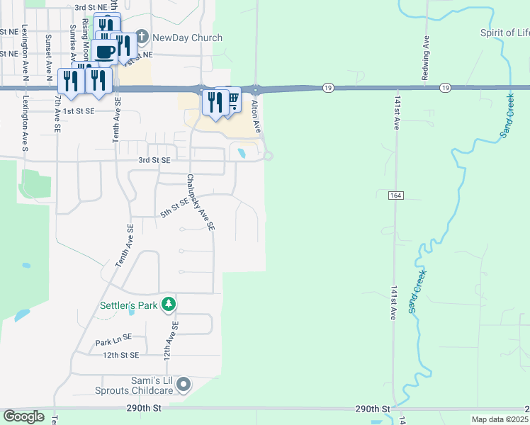 map of restaurants, bars, coffee shops, grocery stores, and more near 613 Summer Avenue Southeast in New Prague